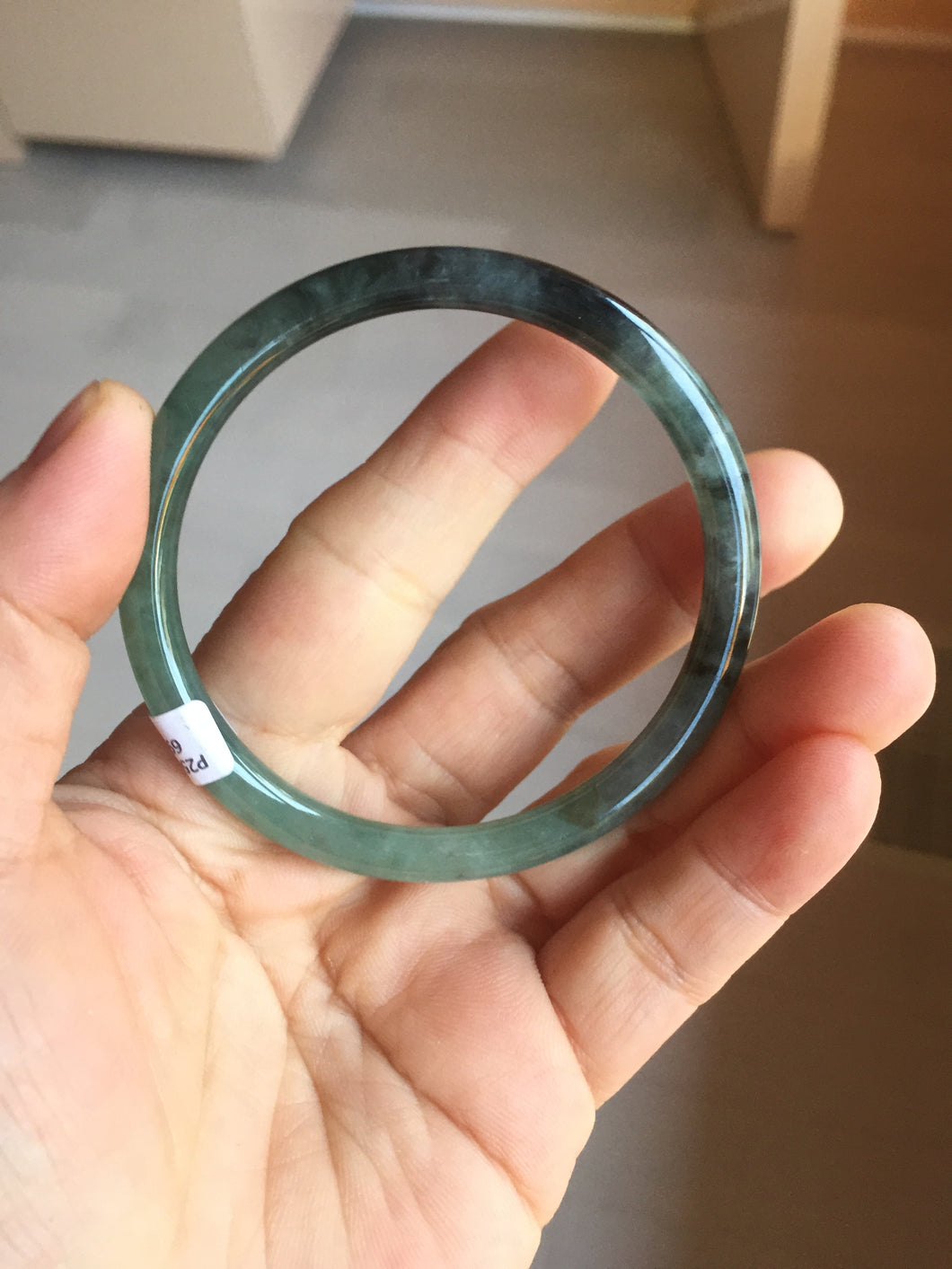 56mm Certified Type A 100% Natural dark green/black/blue with black floating flowers(Wuji) slim round cut Jadeite bangle PD113-6916