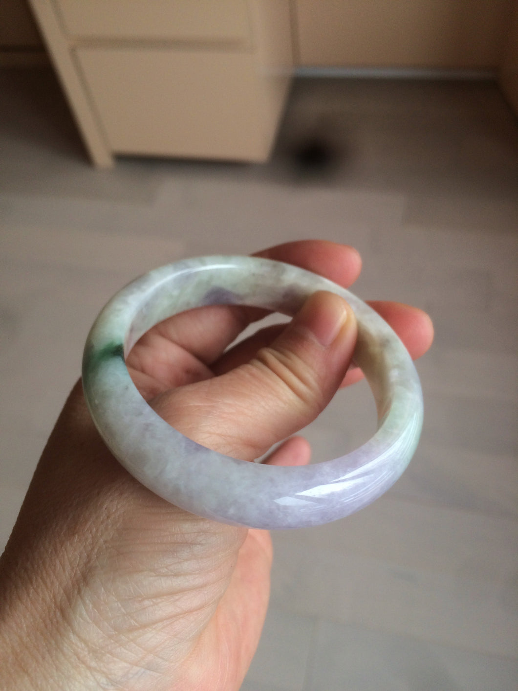 53mm 100% natural certified sunny green/purple jadeite jade bangle AF82-2528