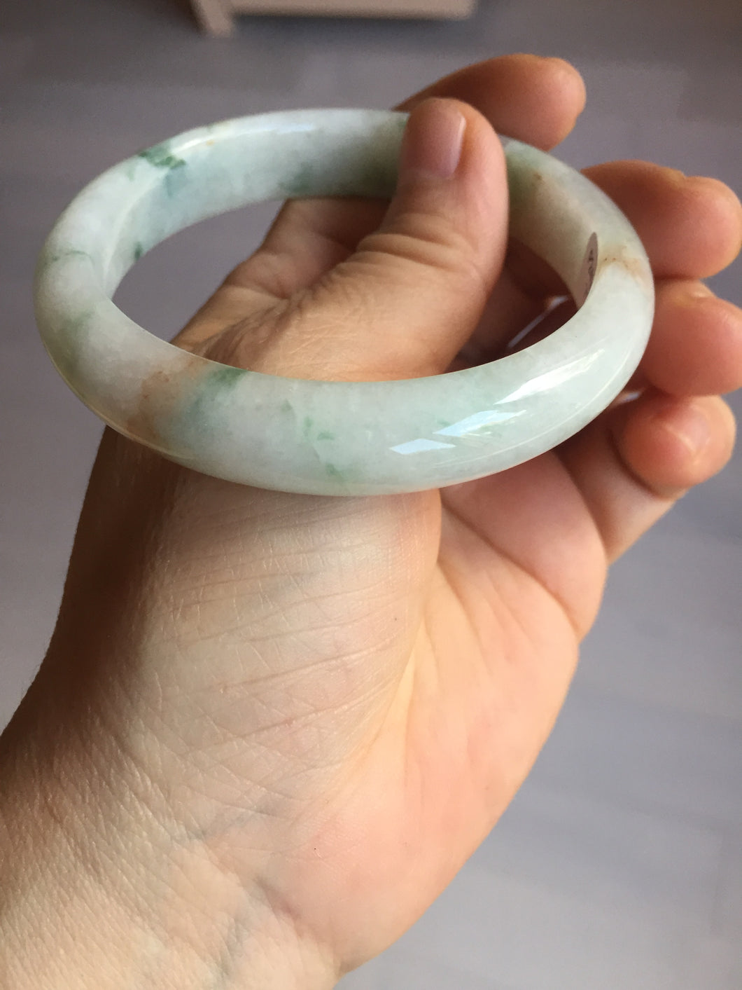 57.5mm certificated Type A 100% Natural light green/red/brown Jadeite Jade bangle Y165-7275