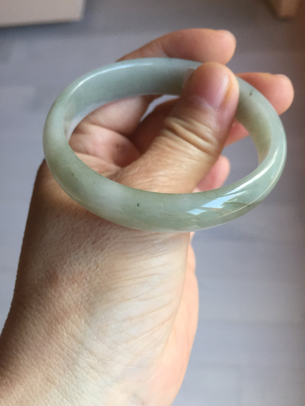 51.5mm certified Type A 100% Natural icy watery dark green light purple oval Jadeite Jade bangle Y167-3704