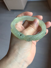 Load image into Gallery viewer, 57mm 100% natural icy watery light green carved nine-tailed fox Xiu Jade (Serpentine) bangle SY106
