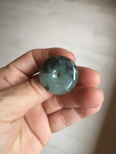 Load image into Gallery viewer, 27.3mm Type A 100% Natural icy watery dark green(绿水墨) Jadeite Jade Safety Guardian Button donuts Pendant PC115
