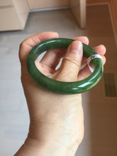 Load image into Gallery viewer, 55.5mm certified 100% Natural dark green black (碧玉) kiwi nephrite Jade bangle HF123-1578
