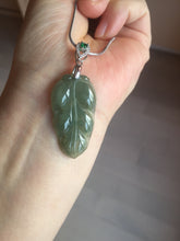 Load image into Gallery viewer, Certified type A 100% Natural icy watery dark green gray Jadeite Jade leaf pendant X137-4762
