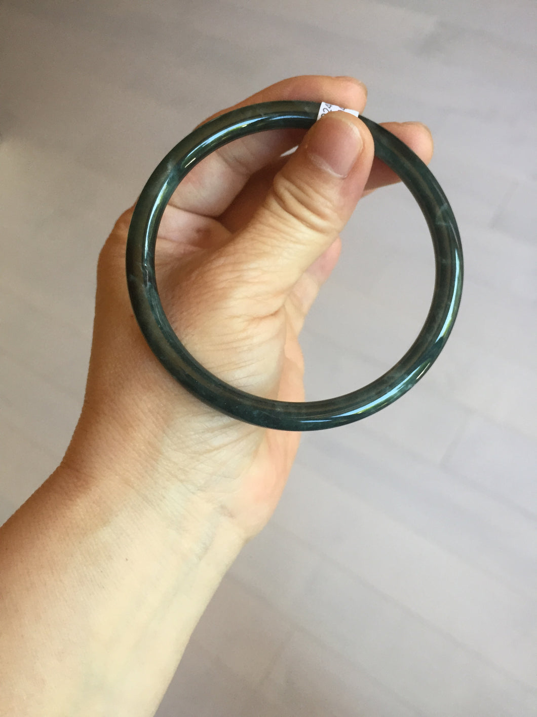 63mm Certified Type A 100% Natural deep sea dark green/blue/black slim round cut Guatemala Jadeite bangle PC49-2048