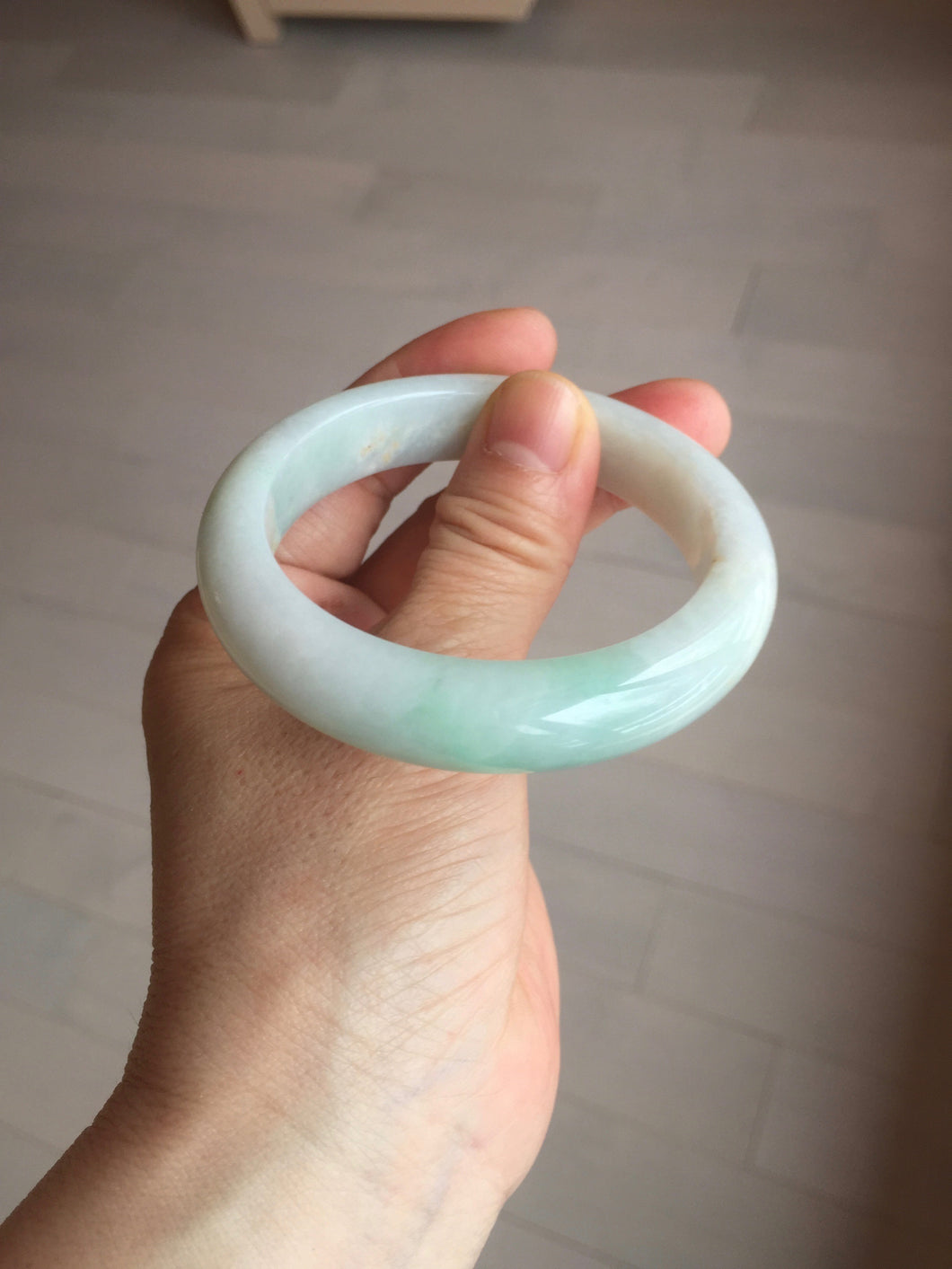 53.5mm certified 100% natural Type A sunny green/white jadeite jade bangle BM41-8047