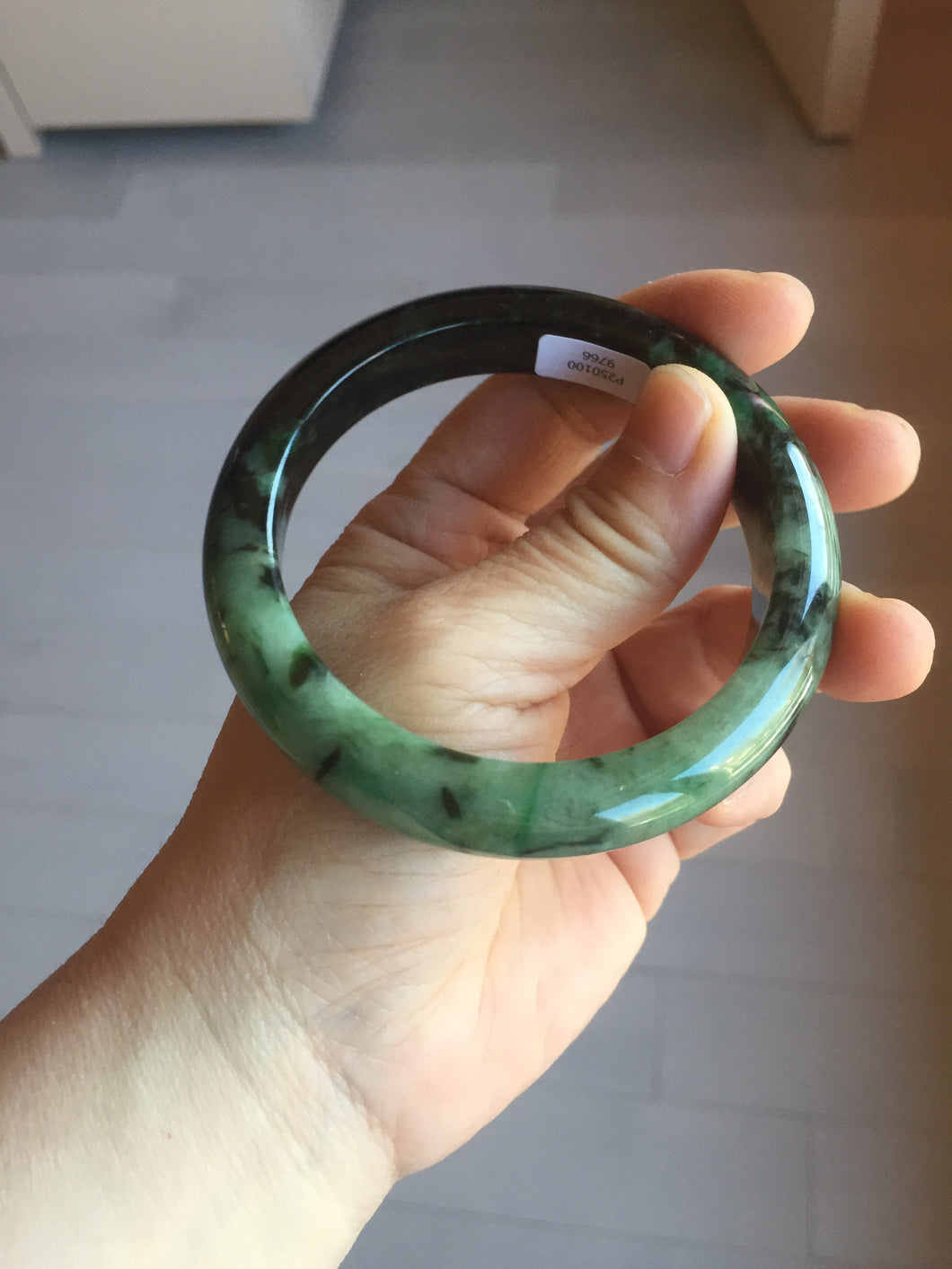 58.8mm Certified 100% natural Type A sunny green dark green/black(绿水墨)  jadeite jade bangle PB56-9766