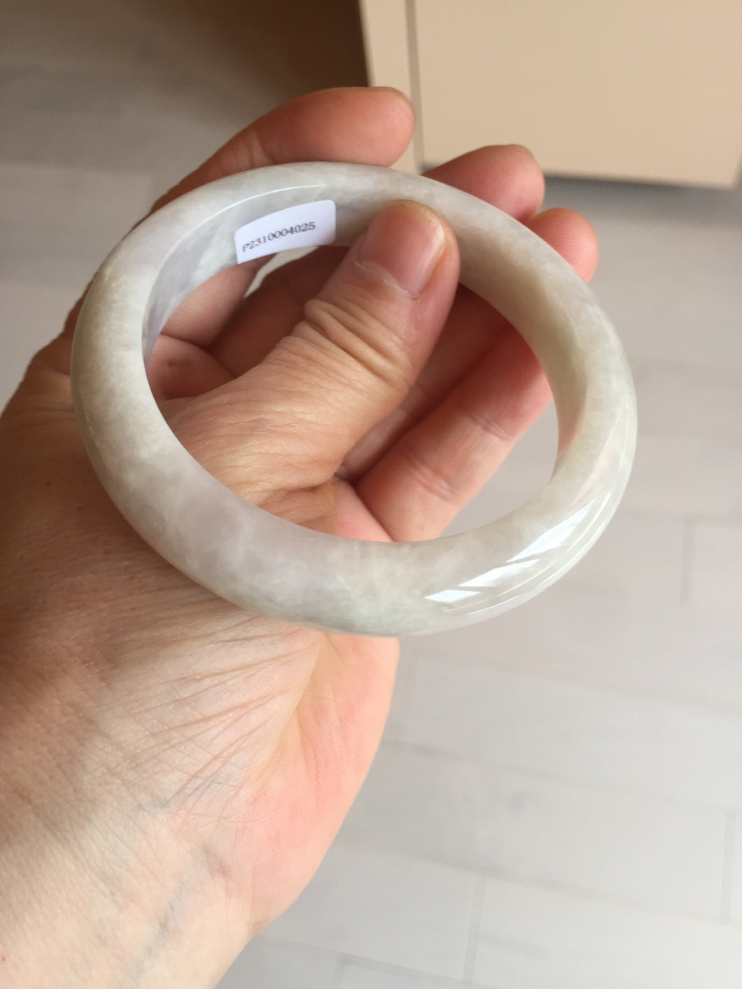 56.5mm 100% natural type A white/light purple jadeite jade bangle AY81