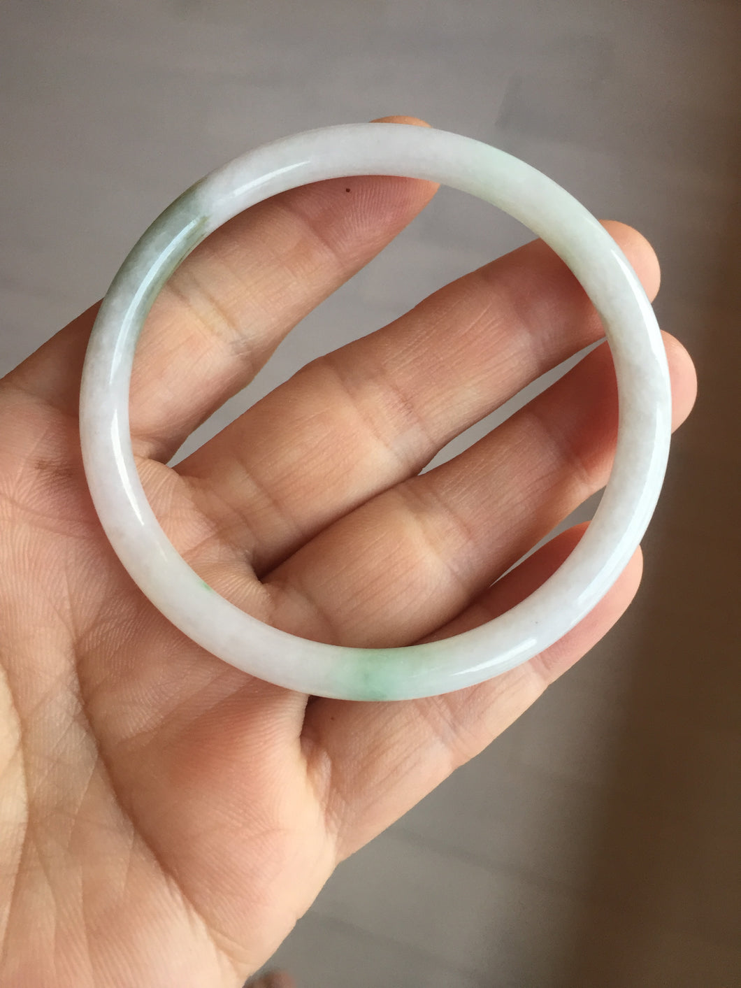 56.5mm 100% natural Type A sunny green white round cut jadeite jade bangle BL98-4669