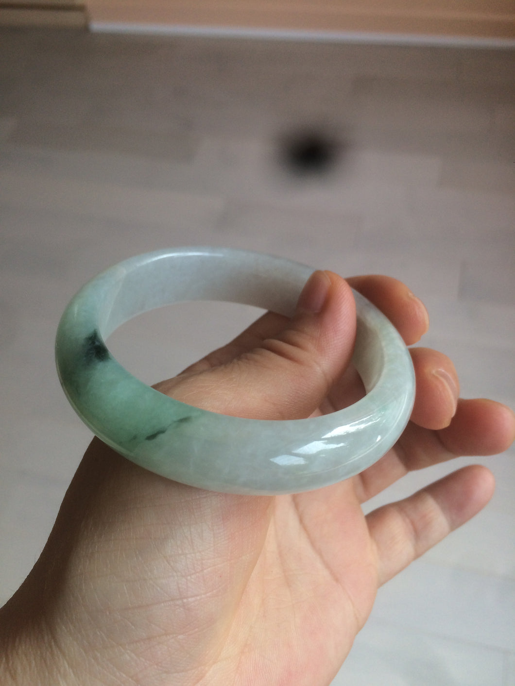 55.6mm Certified type A 100% Natural icy watery light green Jadeite bangle AY24-1699