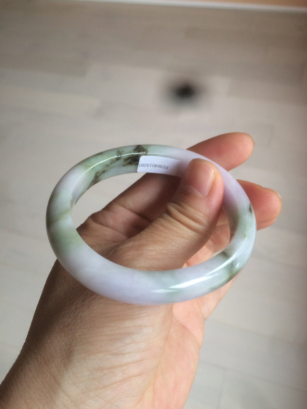 50.5mm Certified Type A 100% Natural light purple/green oval shape Jadeite Jade bangle AY9-5293