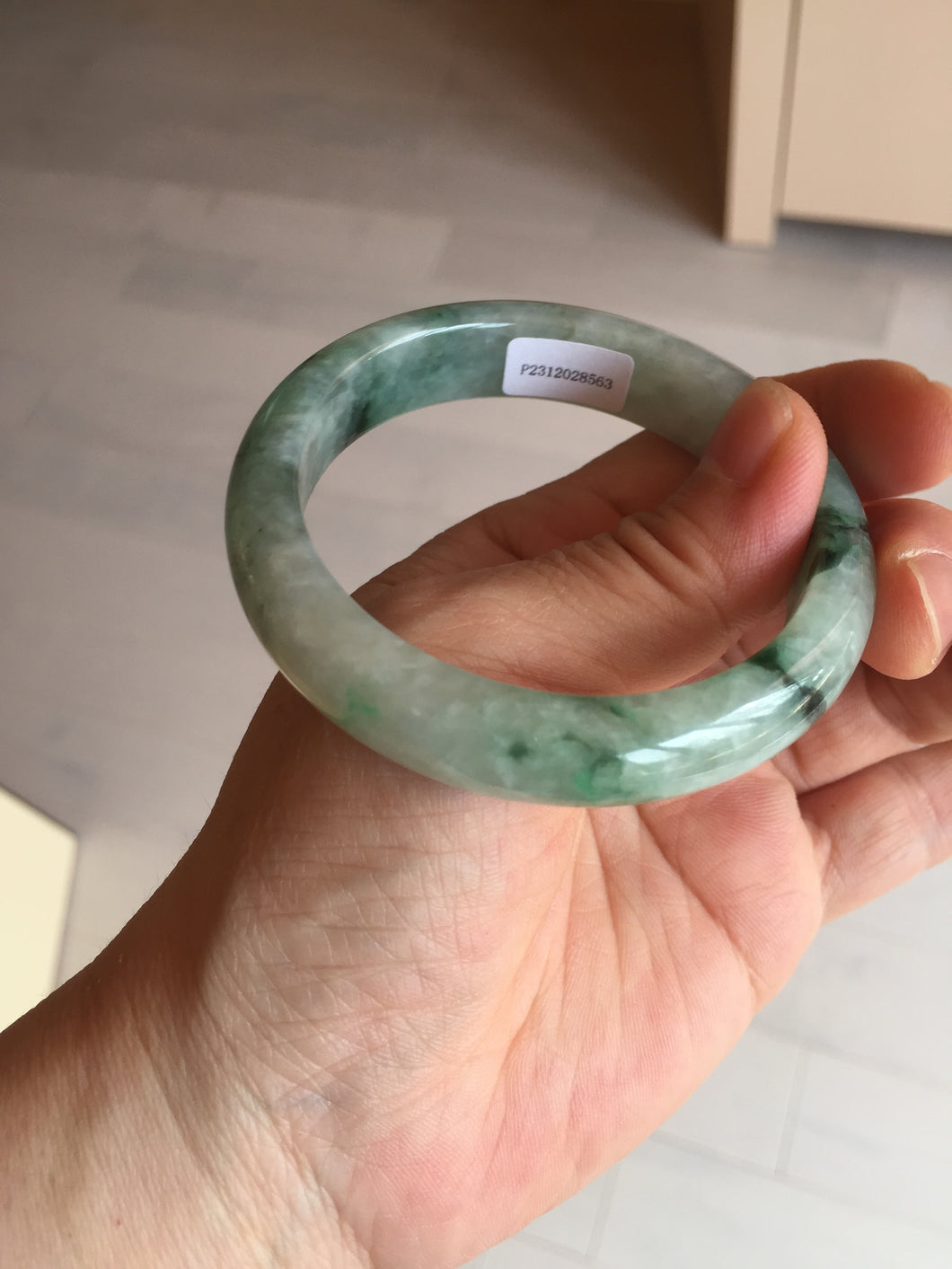 Shopify only 52.9mm Certified Type A 100% Natural green flying flowers Jadeite Jade bangle BF124-8563