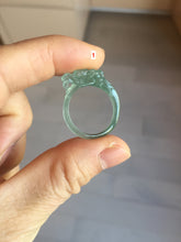 Load image into Gallery viewer, Size 7 3/4 100% natural type A icy watery oily dark green/blue/gray/purple/black one-piece carved dragon slim jadeite jade ring group PB117

