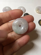 Load image into Gallery viewer, 23-26mm Type A 100% Natural light purple green yellow white Jadeite Jade Safety Guardian Button donuts Pendant group BP65
