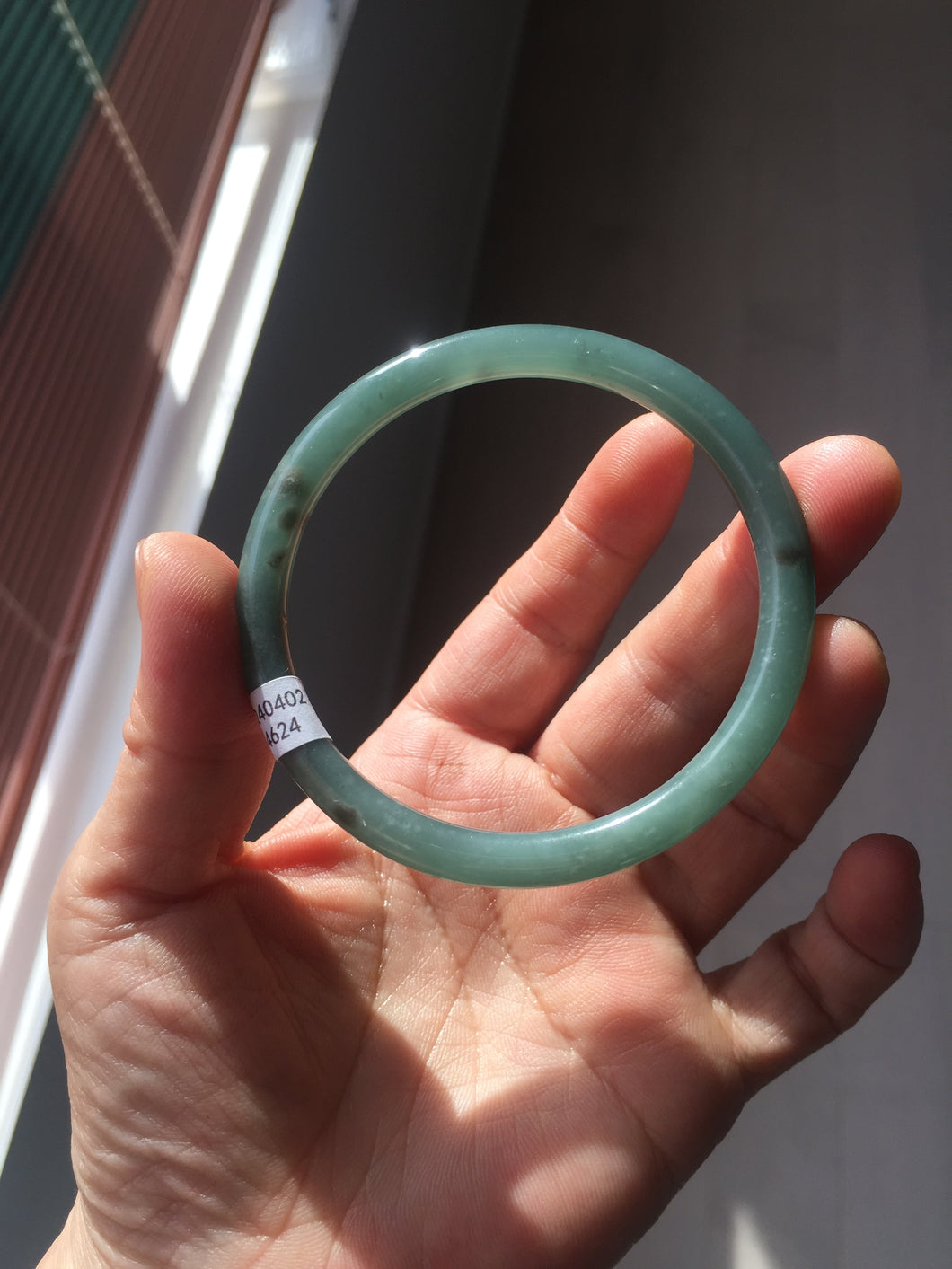 57mm Certified Type A 100% Natural light green/blue/brown slim round cut Guatemala Jadeite bangle BS54-4624