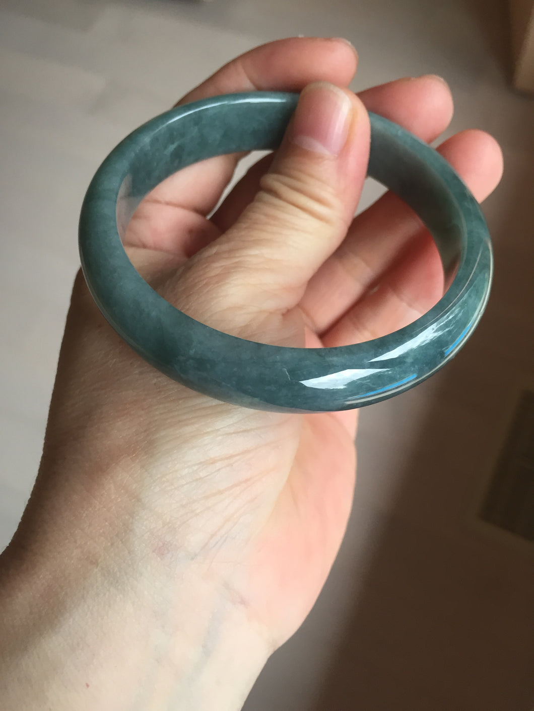 59.5mm Certified Type A 100% Natural dark green/light blue/gray/black Guatemala Jadeite bangle BQ29-1457