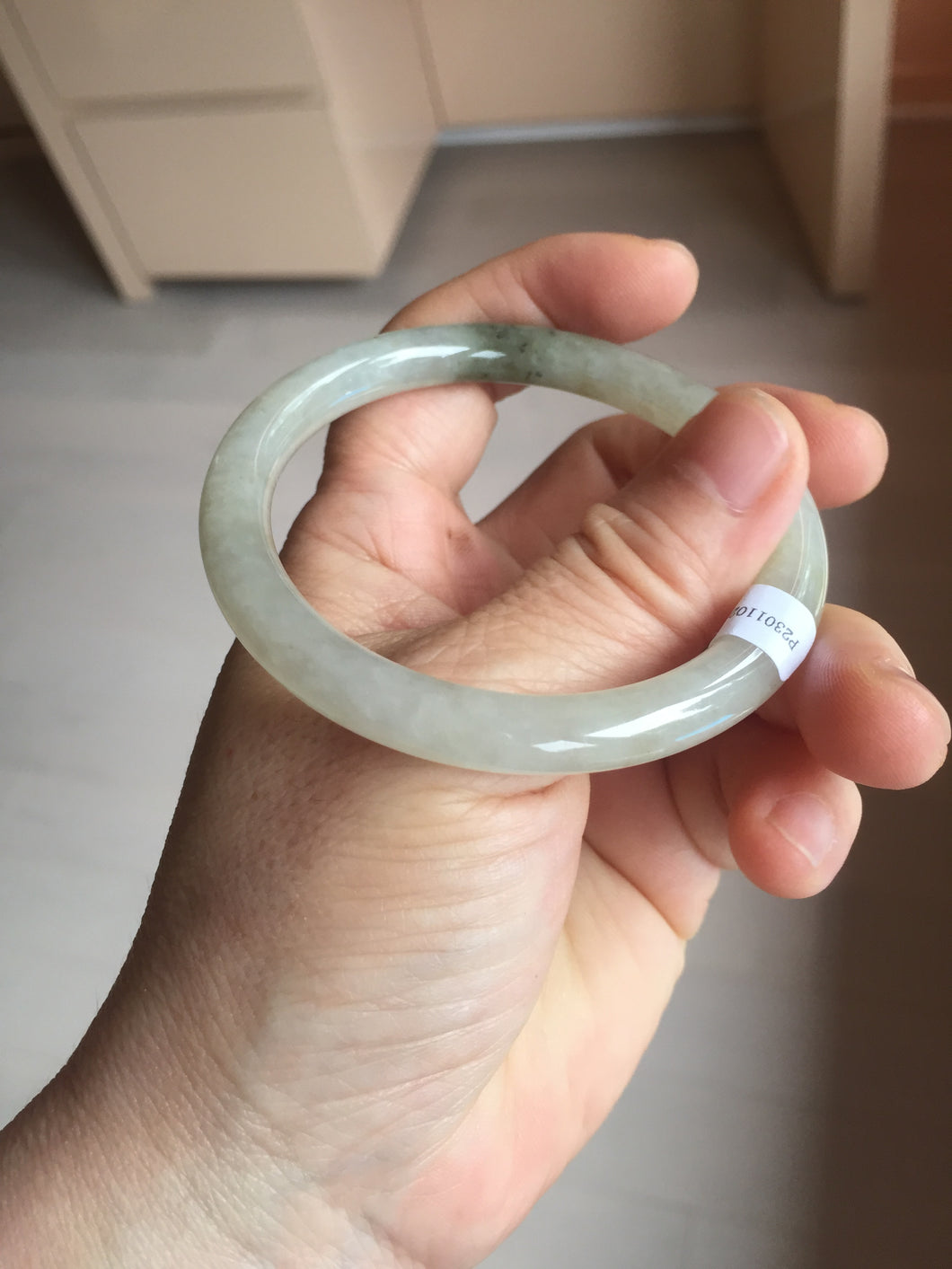 54mm Certified type A 100% Natural light green dark green floating seaweed round cut Jadeite bangle PC138-6617
