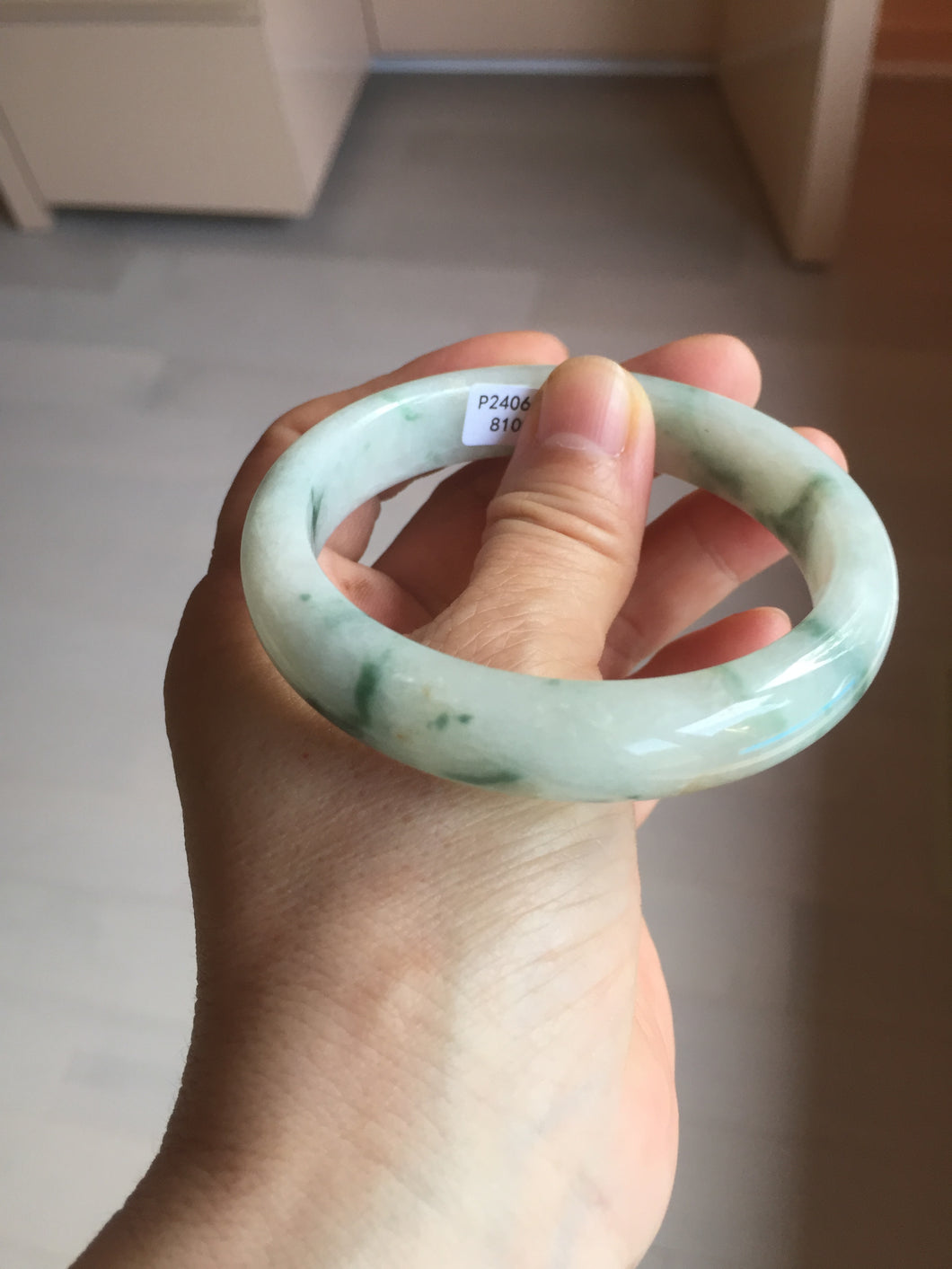 57.7mm certified Type A 100% Natural light green/red/white Jadeite Jade bangle BP17-8109