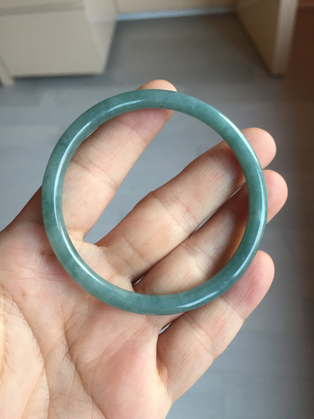 54mm Certified Type A 100% Natural icy watery deep sea dark green/blue/gray/black slim round cut Guatemala Jadeite bangle BM117-7373