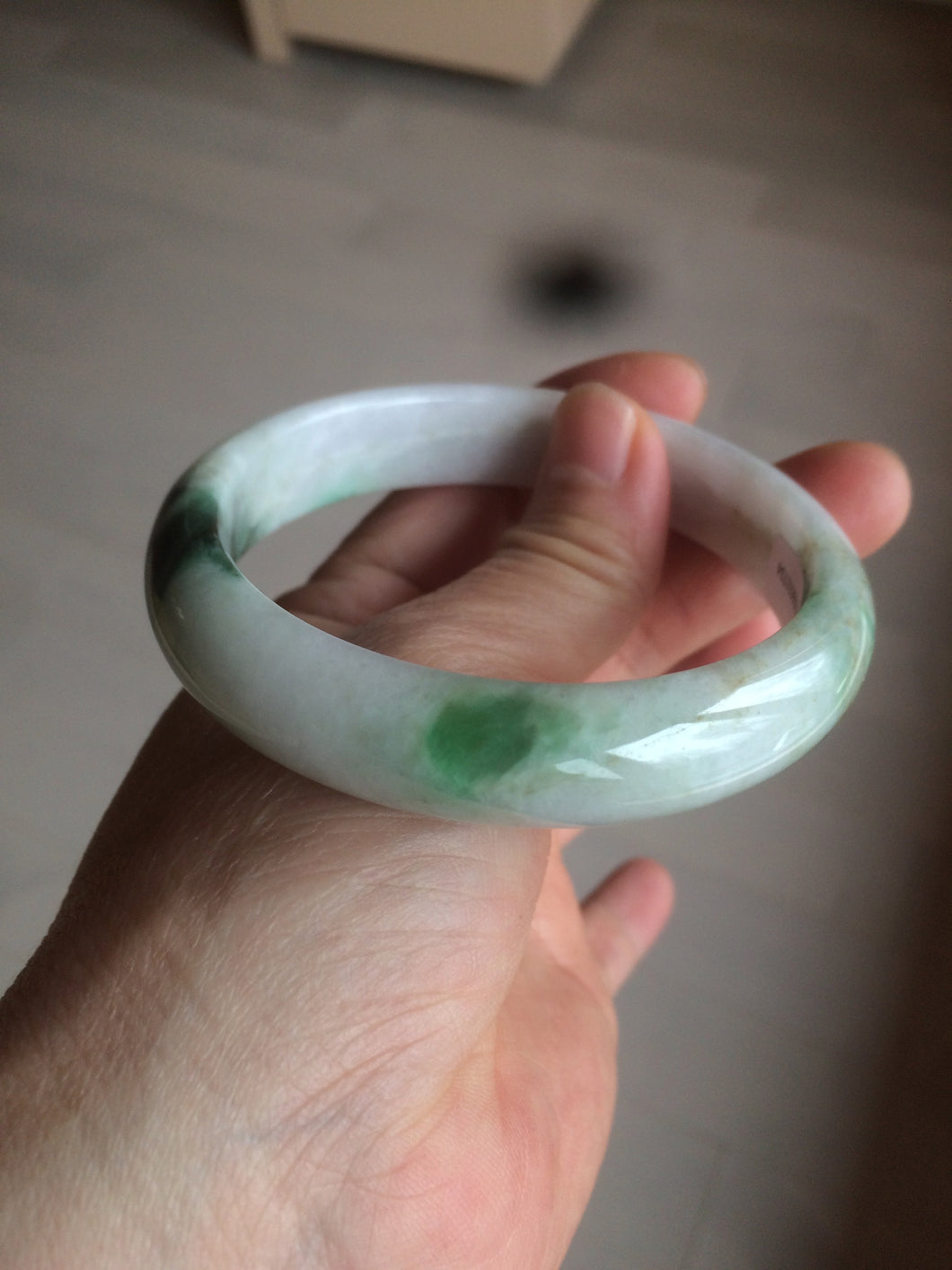 60mm certified 100% natural type A green white  jadeite jade bangle AY75-1734