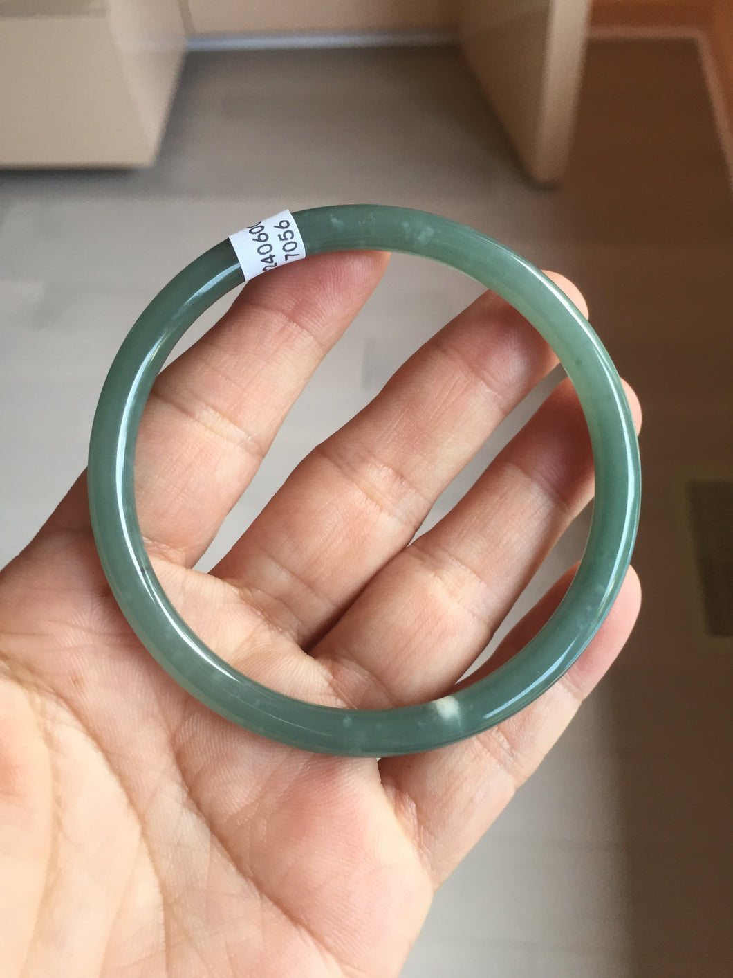 61mm Certified Type A 100% Natural icy watery dark green/blue/gray/black slim round cut Guatemala Jadeite bangle BP29-7056