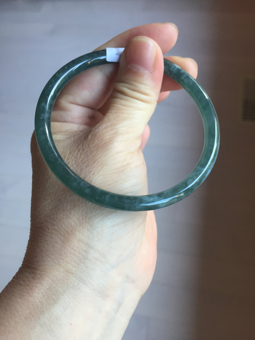 60.5mm Certified Type A 100% Natural dark green/blue/gray with flying snow Guatemala slim round cut Jadeite bangle PD58-3376