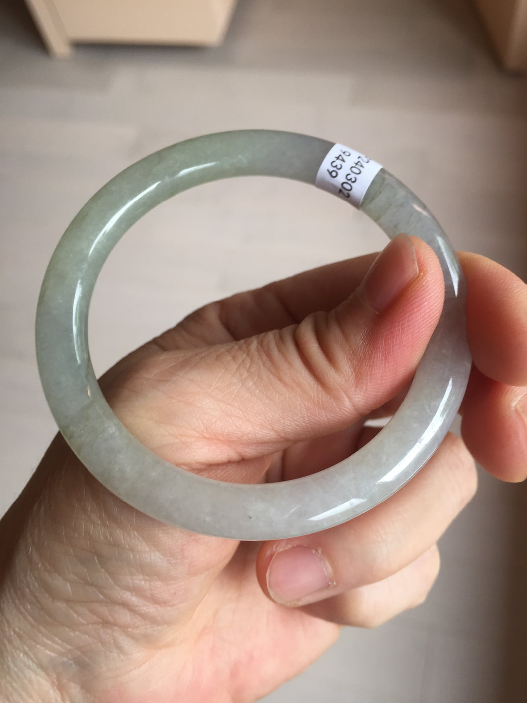 52.3mm certified 100% natural Type A icy watery light green/purple/gray slim round cut jadeite jade bangle BL110-9439