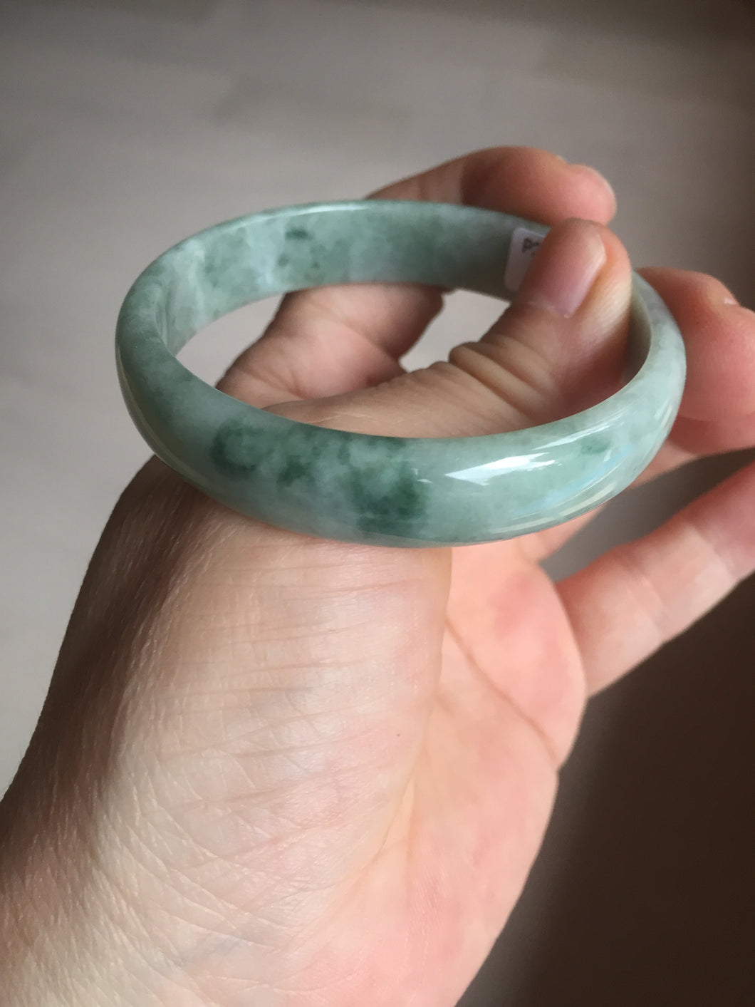 53.7mm certified Type A 100% Natural green thin Jadeite Jade bangle D135-2831