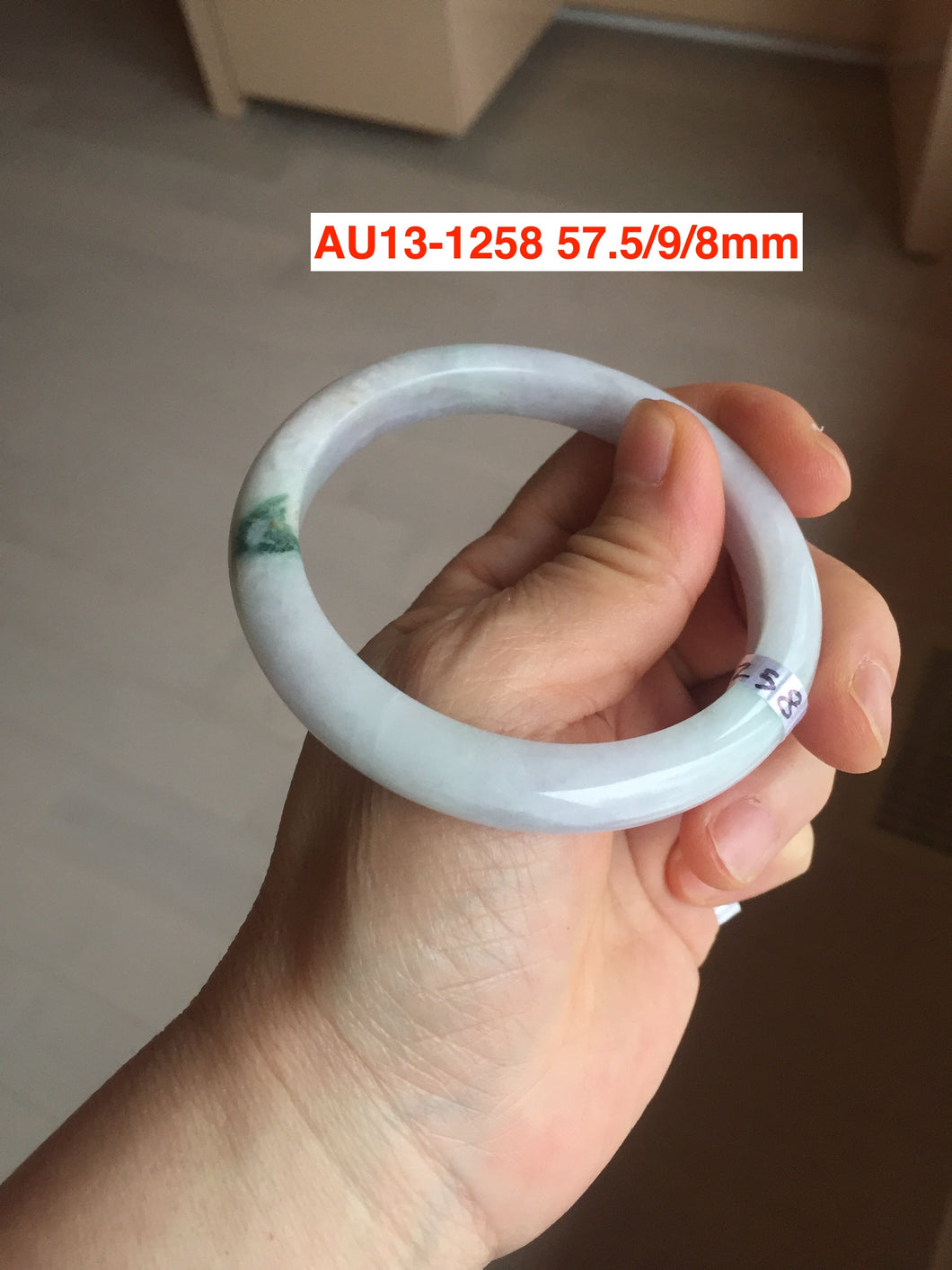 57.5mm certified Type A 100% Natural light purple green floating flowers Jadeite Jade bangle AU13-1258