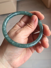 Load image into Gallery viewer, Shopify only! 59.6mm Certified Type A 100% Natural icy watery deep sea dark green/blue/gray with fly snow slim round cut Guatemala Jadeite bangle AU58-8435
