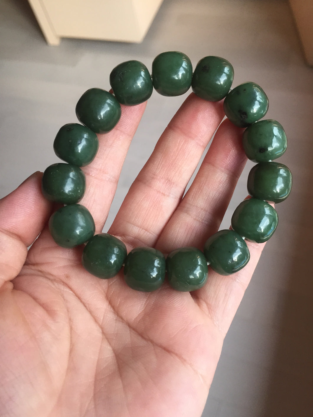 13.7x13mm 100% Natural olive green/brown/black vintage style nephrite Hetian Jade bead bracelet HE95