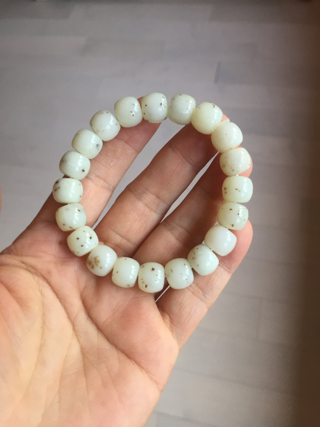 10x8mm 100% Natural beige white brown vintage style  flying dandelions Osmanthus fragrans cake nephrite Jade bead bracelet HN4