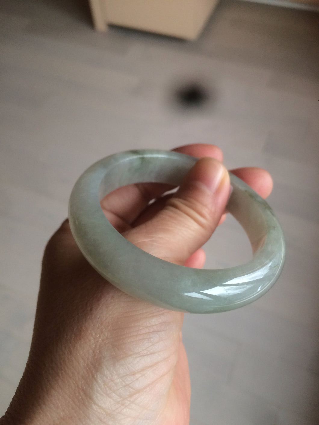 53.5mm certified 100% natural Type A icy watery green/gray jadeite jade bangle AF86-0223