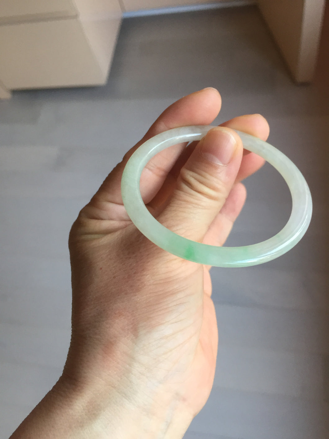 50mm certified  100% natural Type A icy watery sunny green/purple/gary oval jadeite jade bangle PA158-2886