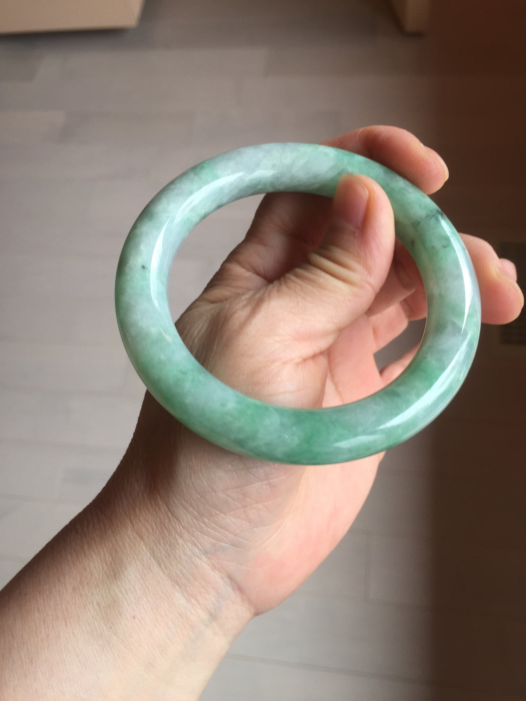 58.4 certified 100% natural type A light sunny green chubby round cut jadeite jade bangle BL70-5410