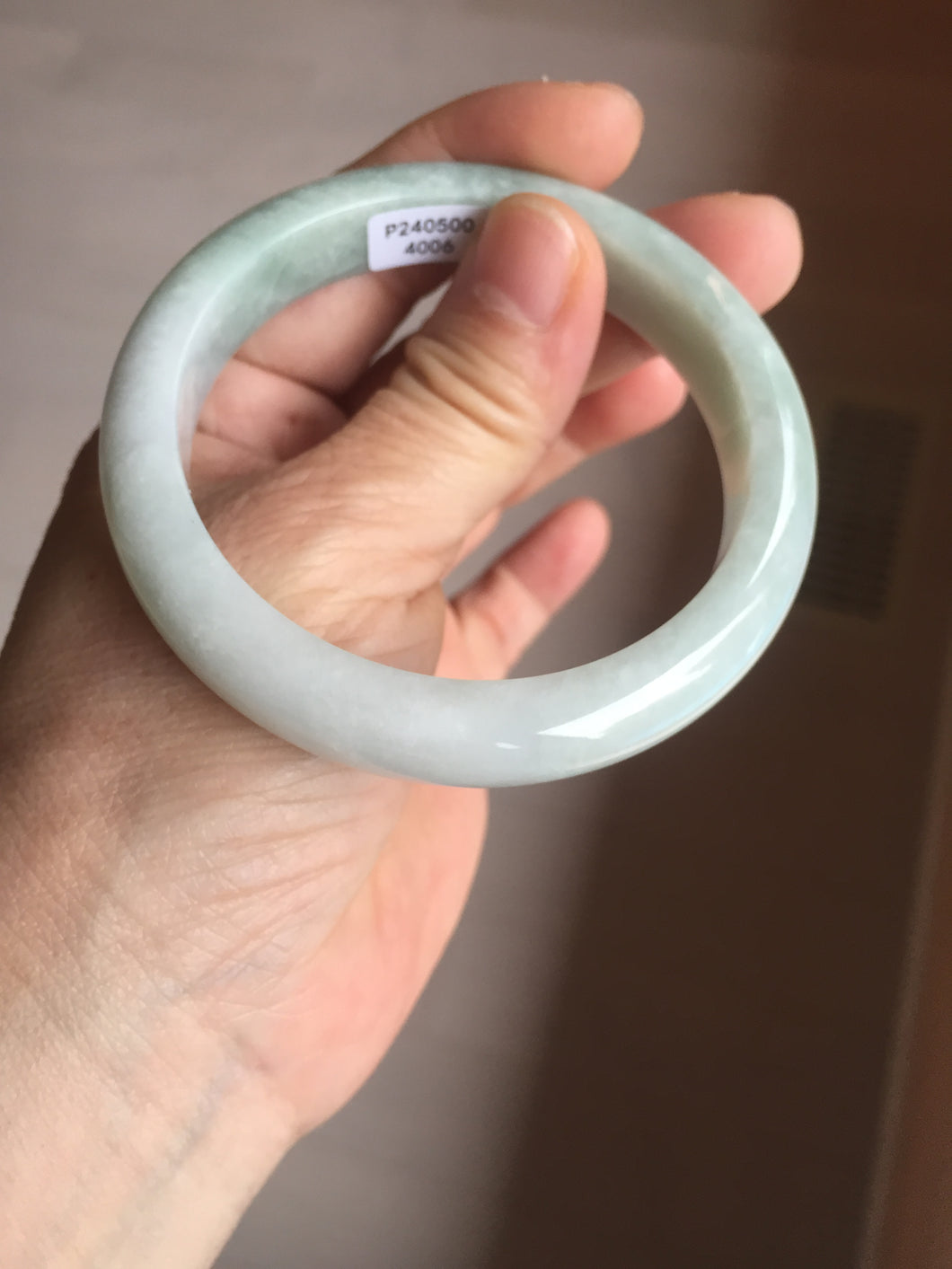 56mm Certified Type A 100% Natural light green white jadeite Jade bangle GL48-12-4006