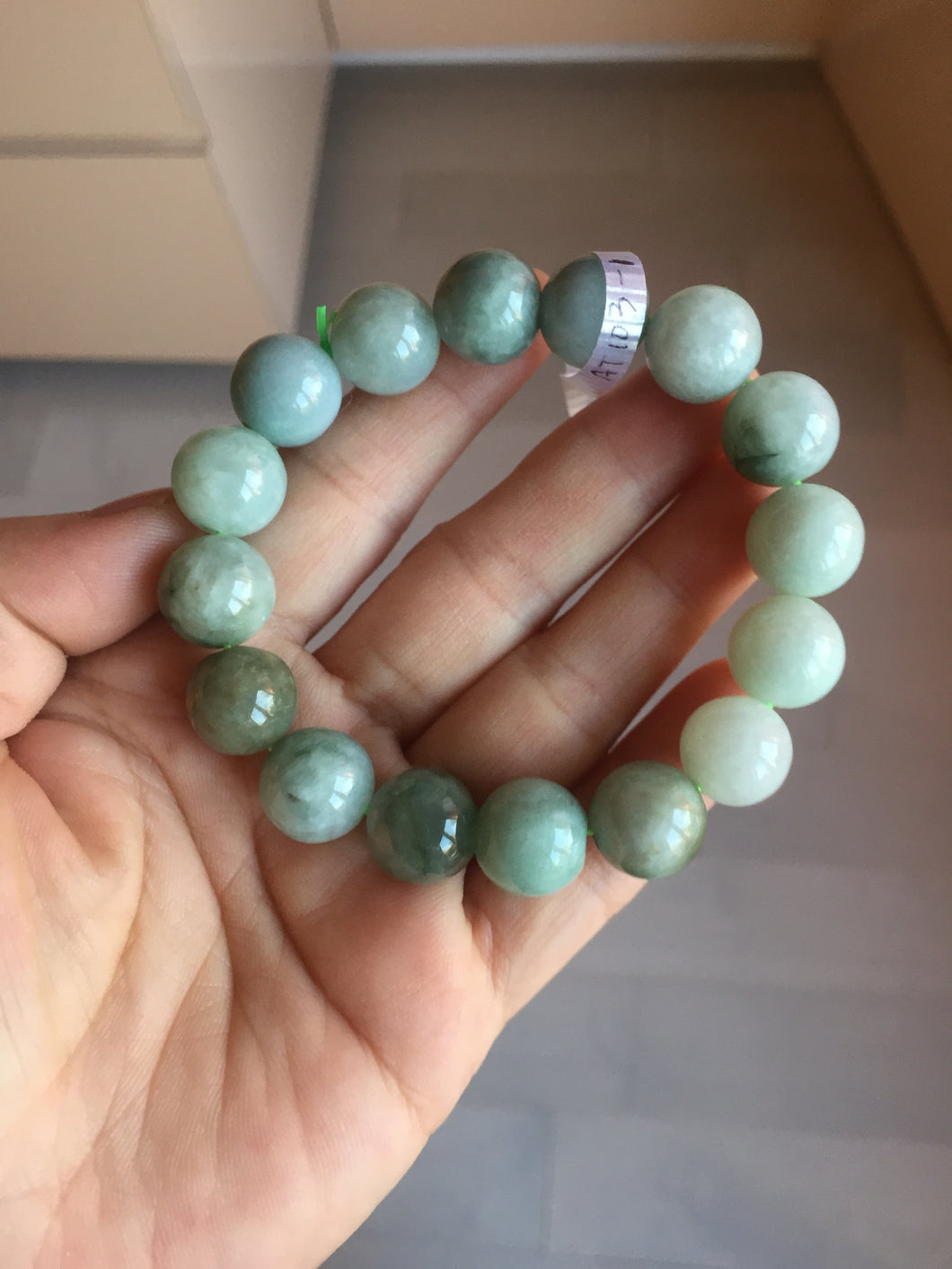 13.2mm 100% natural type A dark green gray jadeite jade beads bracelet group AT103