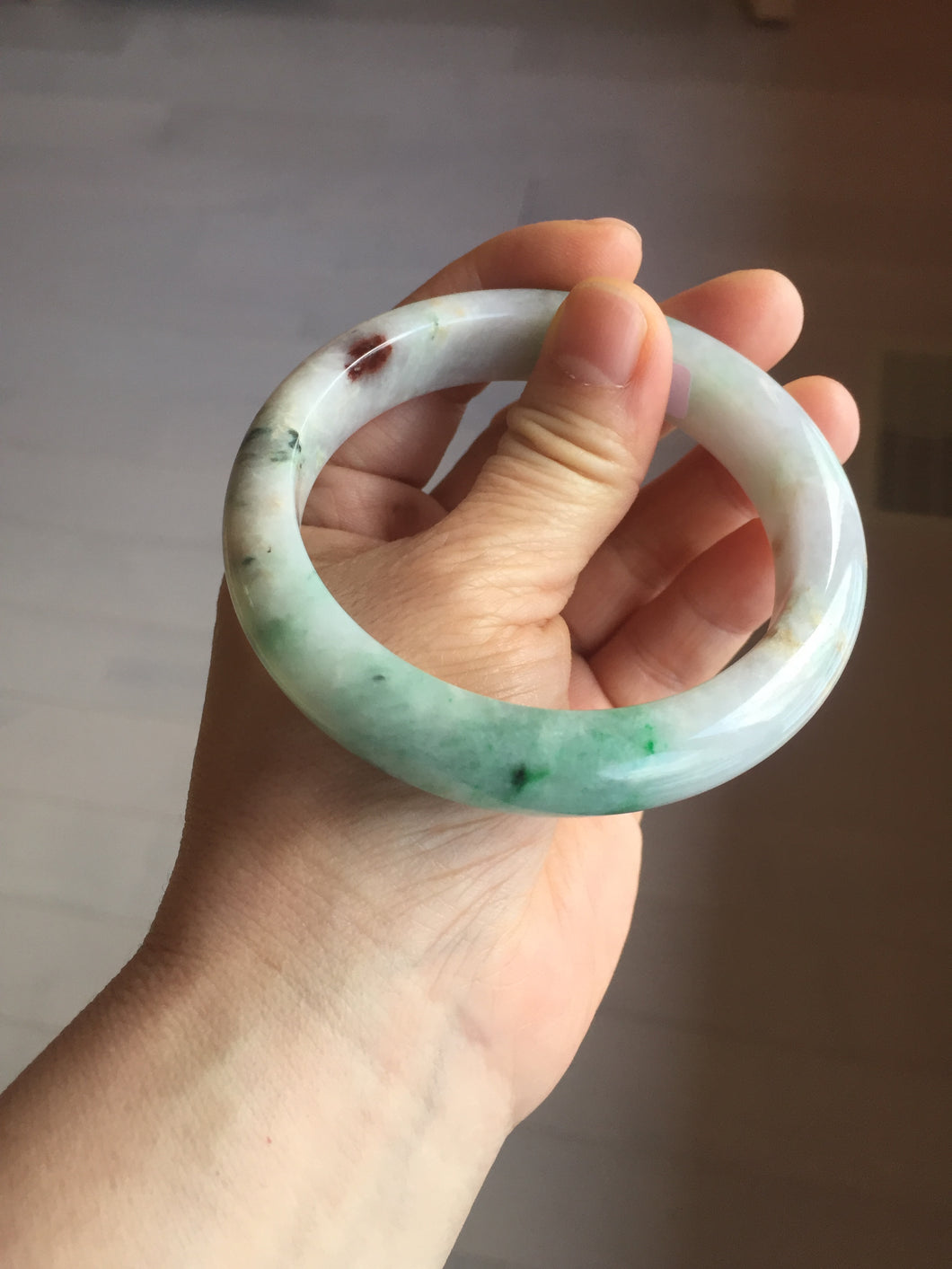 59.5mm certified Type A 100% Natural light green sunny green red light purple Jadeite Jade bangle BF143-5283