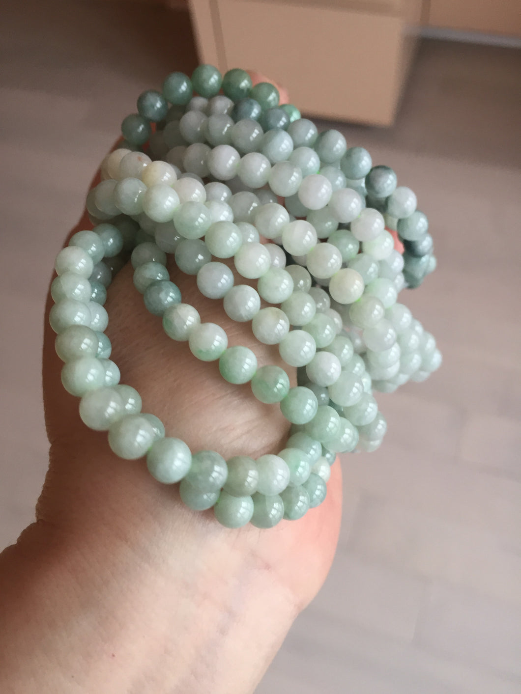 6.3mm 100% natural type A green/white jadeite jade beads bracelet group BK104 added-on item