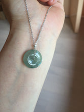 Load image into Gallery viewer, 15.7mm Type A 100% Natural icy watery green Jadeite Jade Safety Guardian Button donuts Pendant PC113

