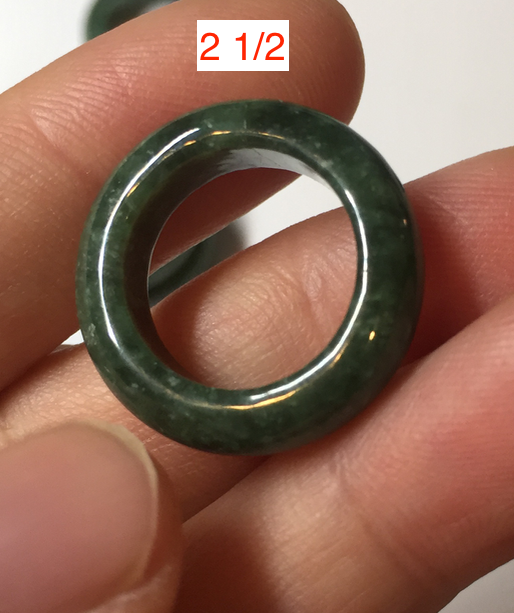 Size 2 1/2-8 100% natural type A oily dark green/black jadeite jade band ring AX158