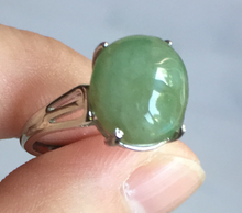 Load image into Gallery viewer, 100% natural type A green brown gray four-prong jadeite jade ring BP140
