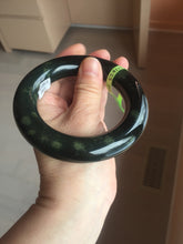 Load image into Gallery viewer, 57.9mm Certified 100% Natural dark green with light green fern frost chubby round cut nephrite Hetian Jade bangle HT102-0801
