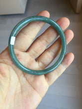 Load image into Gallery viewer, 57mm Certified Type A 100% Natural icy watery deep sea dark green/blue/gray/black Guatemala slim round cut Jadeite bangle PC80-7042
