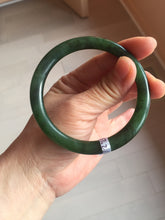 Load image into Gallery viewer, 57.2mm 100% Natural dark green(碧玉)  round cut nephrite Jade bangle HHF
