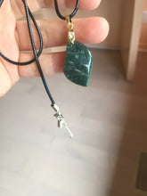 Load image into Gallery viewer, 100% natural type A Guatemala jadeite jade icy watery green black gray with flying snow Willow leaf pendant group BP64
