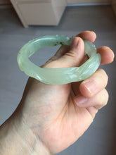 Load image into Gallery viewer, 57mm 100% natural icy watery light green carved nine-tailed fox Xiu Jade (Serpentine) bangle SY106
