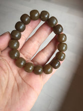 Load image into Gallery viewer, 100% Natural 12x11mm dark sugar brown black vintage style nephrite Hetian Jade bead bracelet HF82
