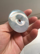 Load image into Gallery viewer, 50.2mm 100% Natural oily light green/purple/gray jadeite Jade Safety Guardian Button(donut) Pendant/worry stone F144
