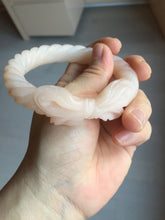 Load image into Gallery viewer, 58mm 100% natural light pink Quartzite (Shetaicui jade) carved Bow knot and twist style bangle SY105
